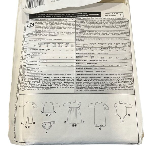 McCalls 8574 Infant Sewing Pattern For Rompers Dresses Gowns Hats & Booties Size - Picture 2 of 2